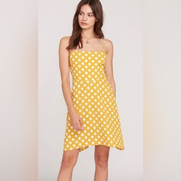 Volcom Read the Room Yellow Polka Dot Dress - Picture 1 of 8